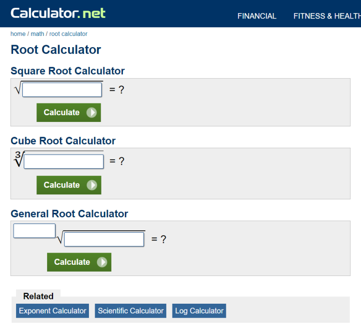  제곱근 계산기, n제곱근 계산기, calculator.net, 울프람알파
