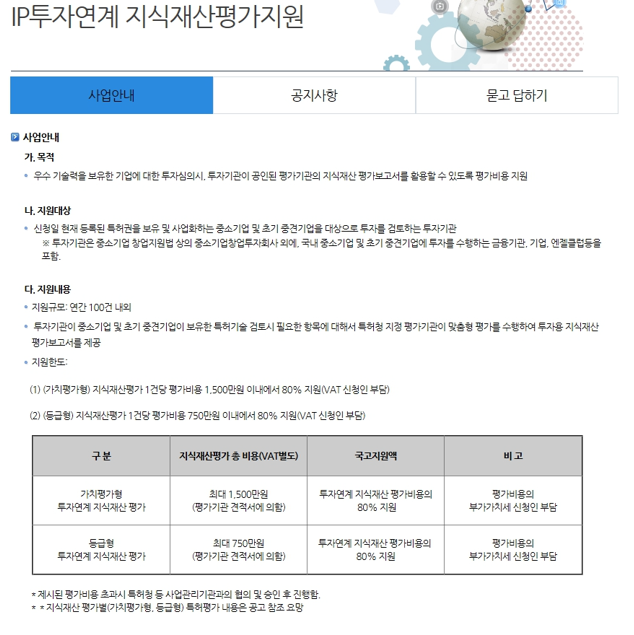 2022년 IP투자연계 지식재산평가지원 사업 공고_특허청 2022년 IP투자연계 지식재산평가지원 사업 공고_특허청