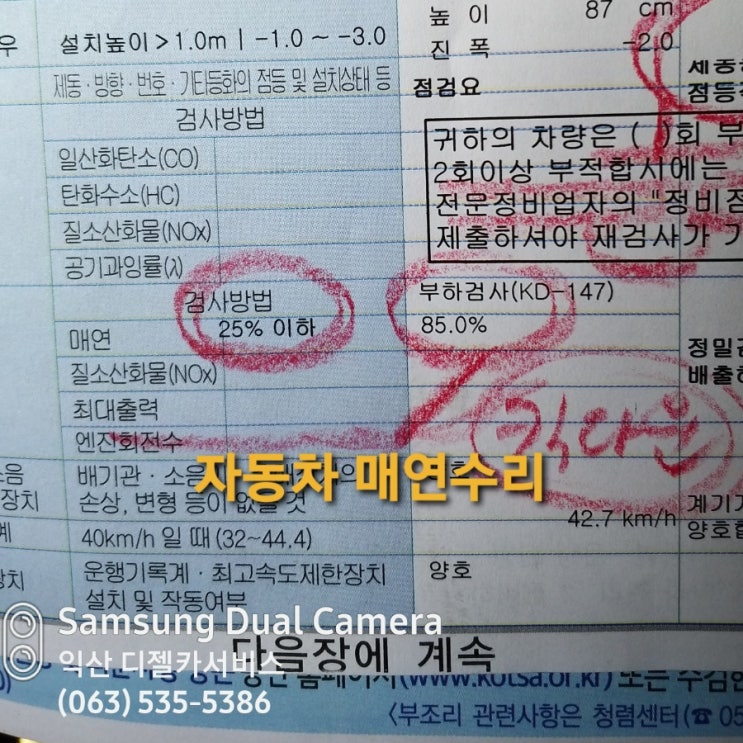  자동차 배출가스 매연 불합격 익산 팀카본 사레