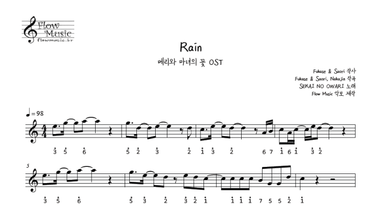  Rain(레인) 칼림바악보 [메리와 마녀의 꽃]