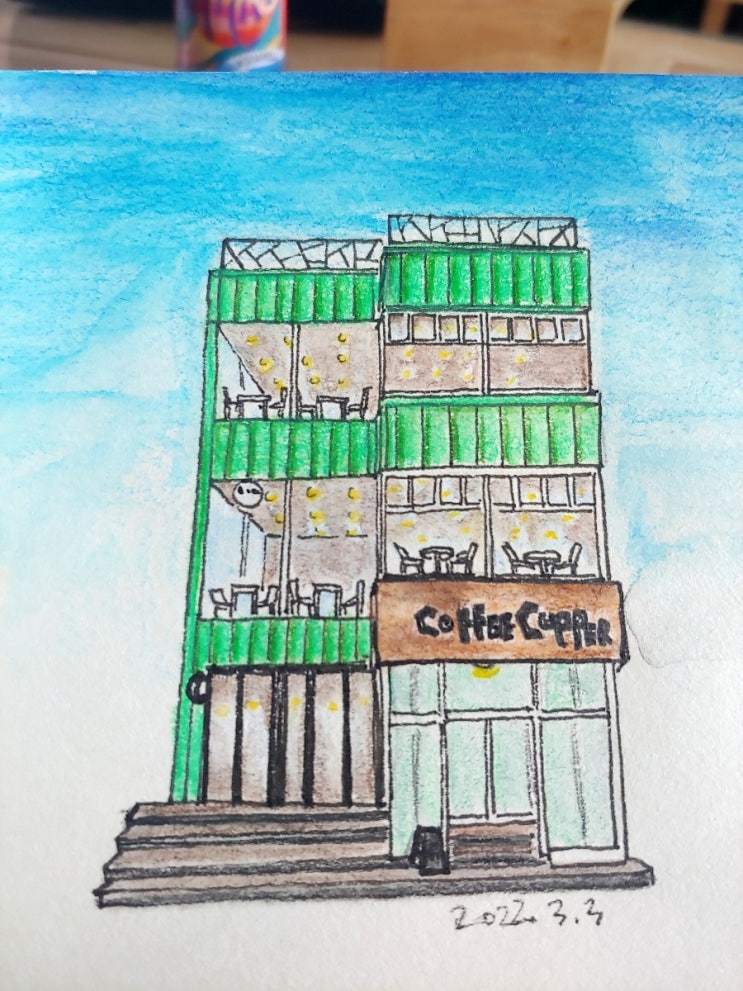 몬델루즈 수채색연필 36색 드로잉,카페건물그리기