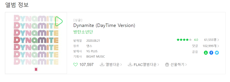  [빌보드 핫 100 첫 1위] 방탄소년단 - Dynamite / 가사 및 파트별 가사