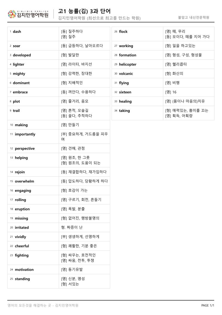 불암고 내신대비 전문학원 노원구영어 김지민영어