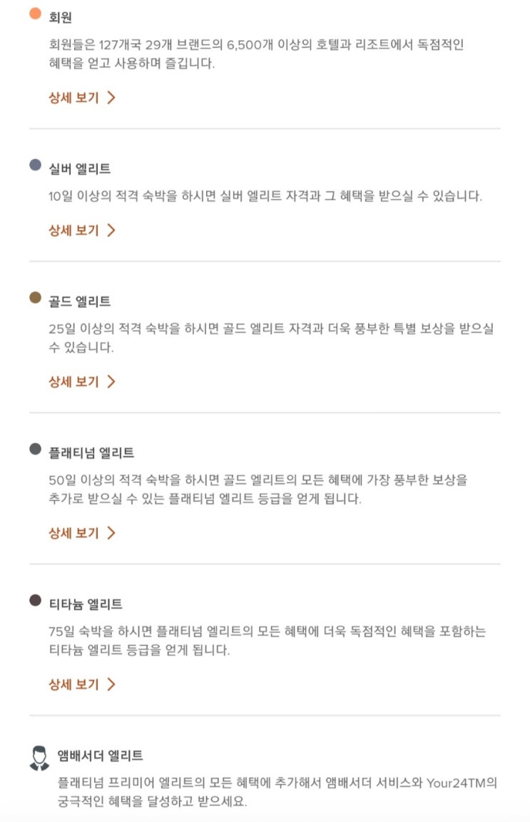  본보이 메리어트Marriott - 앰배서더(앰버서더) 엘리트 등급 정보