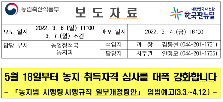  5월18일부터 농지 취득자격 심사 강화