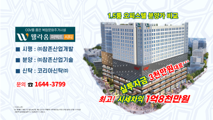  김포 인하대병원 호재 안고 주목받는 오피스텔  중 '시세차익 대박' 오피스텔은? 웰라움퍼펙트시티