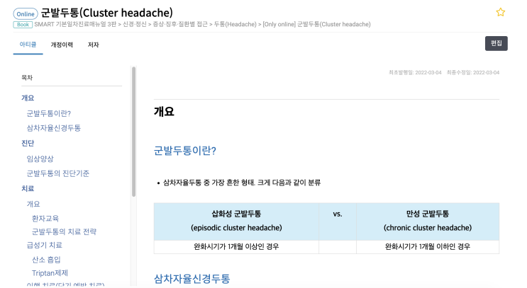  군발두통(Cluster headache) - 개요 / 진단 / 치료