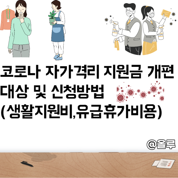  코로나 자가격리 지원금 개편 대상 및 신청방법(생활지원비,유급휴가비용)