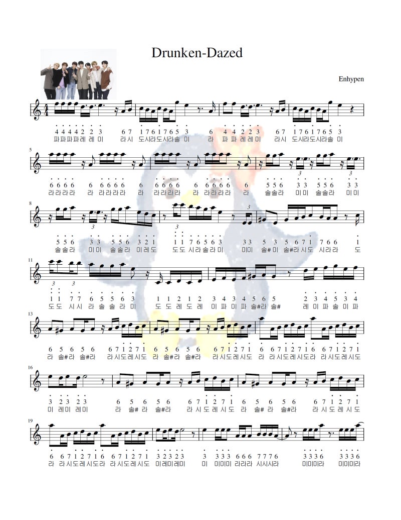 ENHYPEN - Drunk-Dazed: Solfege & Number Tab Sheet Music