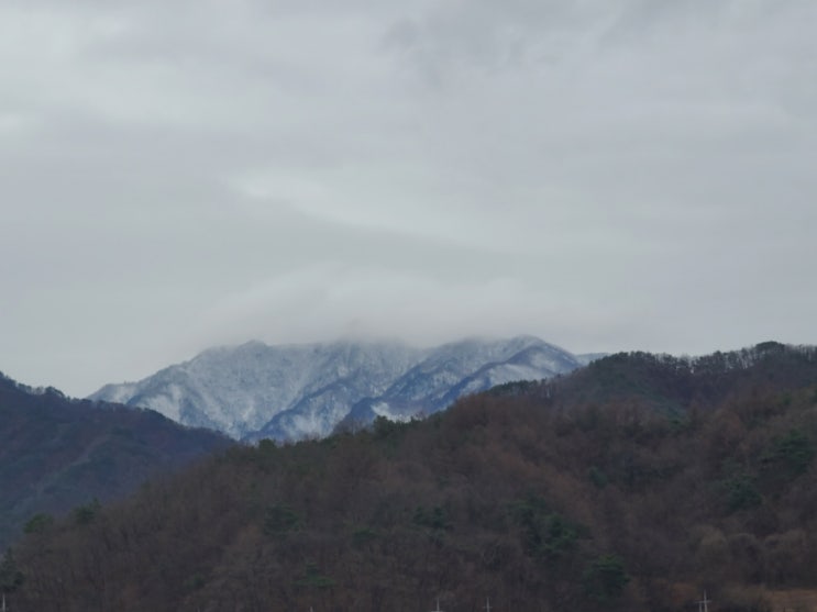 눈 덮인 치악산과 학곡 저수지