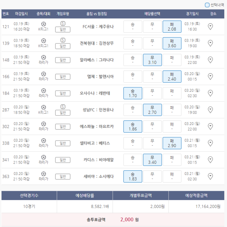  3월19일 축구 프로토 토토 승부식 23회차 기록용