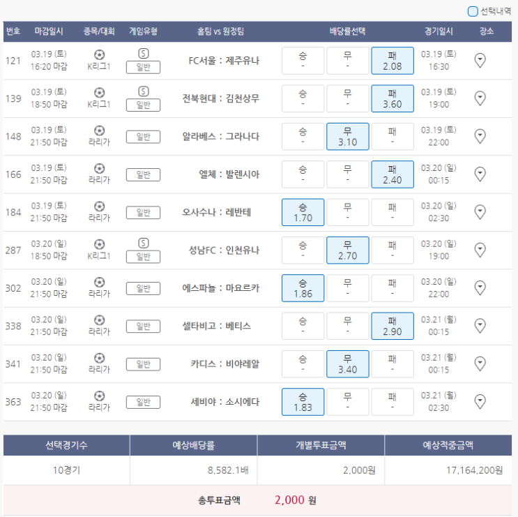 3월19일 축구 프로토 토토 승부식 23회차 기록용