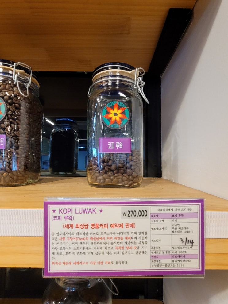  부산 송정 로스팅원두 카페 버니빈 27만원짜리 루왁커피가 있는 곳