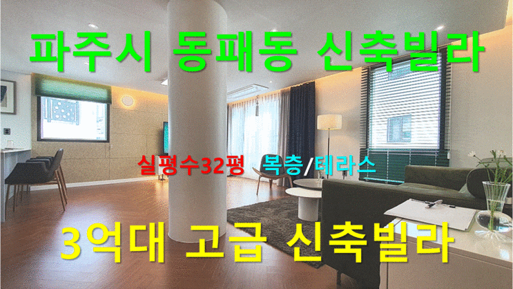  파주시 동패동 신축빌라 실평수32평 복층/테라스 3억대신축빌라