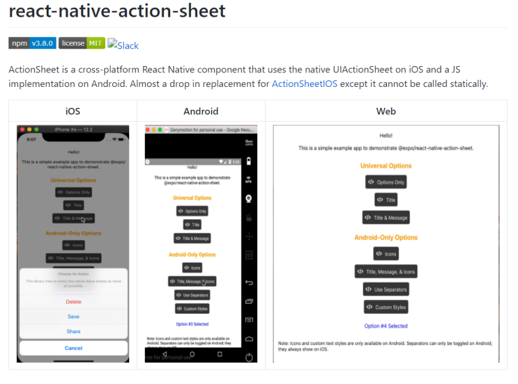  react native action sheet