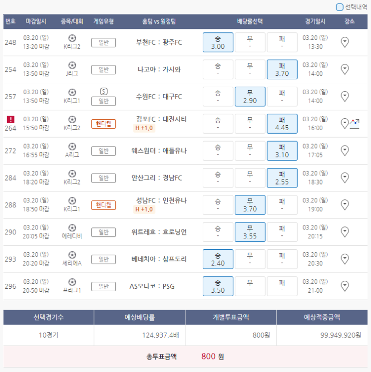  3월20일 오전에 찍은 축구 프로토 토토 승부식 23회차 기록용