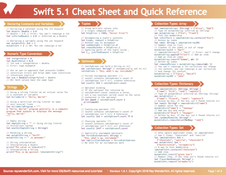  Swift 5.1 cheat sheet | 스위프트 한컷에 끝내기