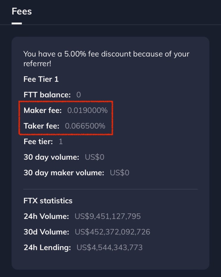  FTX 거래소 레퍼럴 링크 & 코드 : 거래수수료 5% 할인 적용 전후 비교