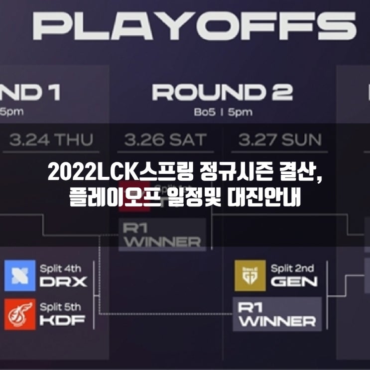 2022LCK스프링 정규시즌, LCK플레이오프 일정및 대진안내 2022LCK스프링 정규시즌, LCK플레이오프 일정및 대진안내