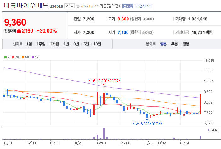  3월22일 상한가 종목 정리