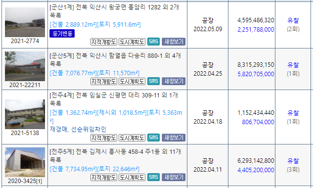 전북 공장경매 물건...