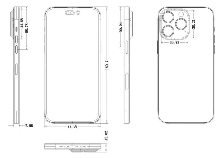 아이폰 14 프로 14 프로 맥스 실제 디자인 도면 공개로 아이폰 13 보다 더 두꺼워진 두께를 확인 Apple iPhone 14 Pro Max