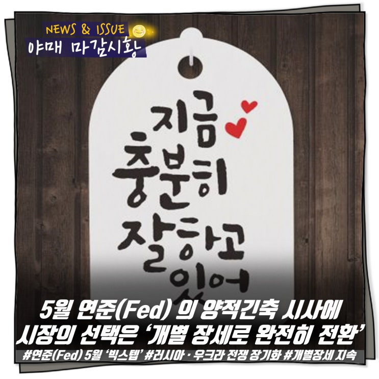  [ 마감시황 ] 5월 연준(Fed) 의 양적긴축 시사에 시장의 선택은 ‘개별 장세로 완전히 전환’ ( 우린 잘하고 있다 )