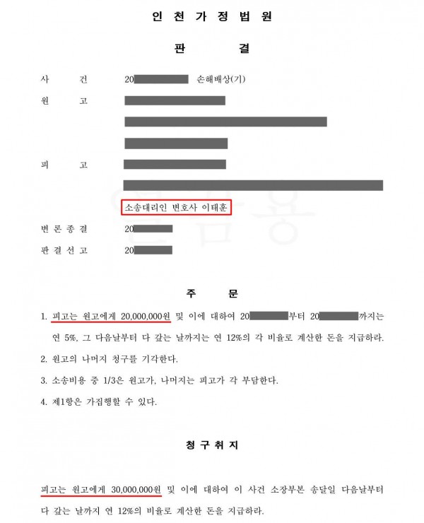 상간녀소송 피고의 위자료를 30%이상 감액한 사례 상간녀소송 피고의 위자료를 30%이상 감액한 사례