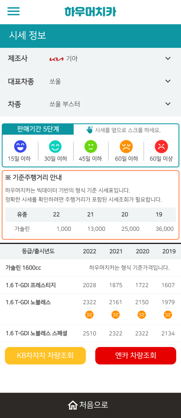 하우머치카 2022년 3월 쏘울 부스터 중고차시세.가격표 하우머치카 2022년 3월 쏘울 부스터 중고차시세.가격표