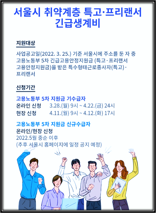 서울시 취약계층 특고 프리랜서 긴급생계비 50만원 지원금 신청 사이트 서울시 취약계층 특고 프리랜서 긴급생계비 50만원 지원금 신청 사이트