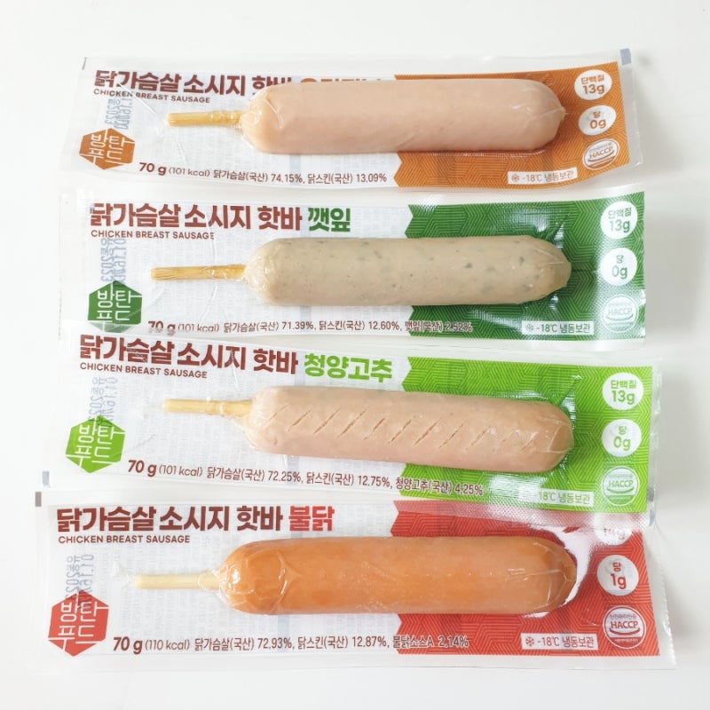 닭가슴살핫바 추천 방탄푸드 닭가슴살소시지 핫바 오리지널 • 깻잎 • 불닭 • 청양고추 4....