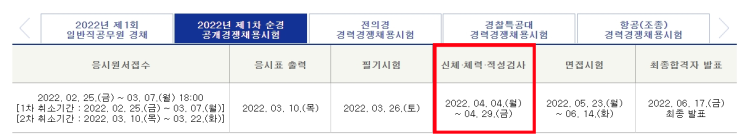  경찰 체력시험 신체검사 (2022 순경 채용 일정 종목 평가 기준)