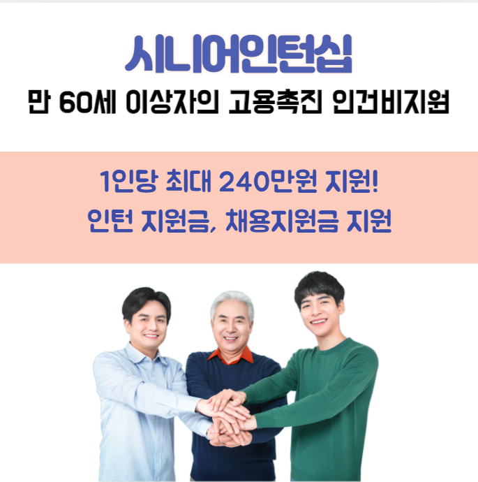  시니어인턴십 지원 만60세 고용촉진 인건비 지원 노인인력개발원 고령자친화기업