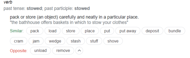  stowed, predicament..