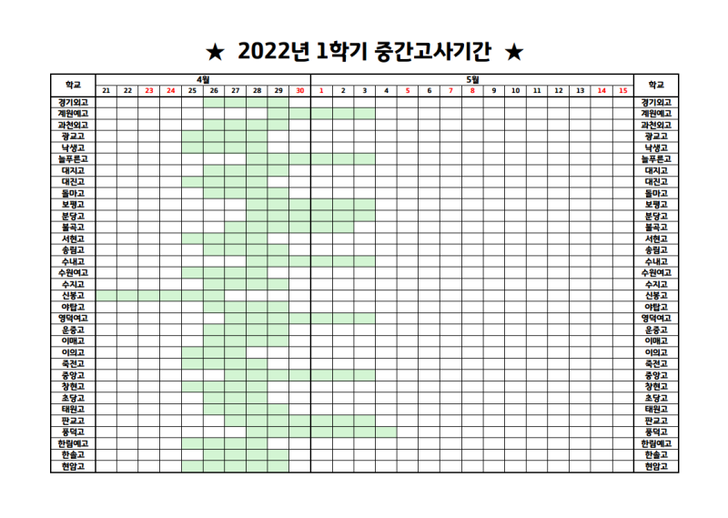 2022학년도 1학기 중간고사기간 : 네이버 블로그