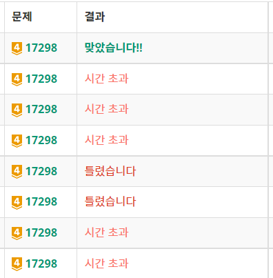 [파이썬] 백준 17298. 오큰수