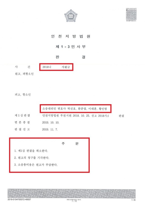 지원금 반환을 요구하는 회사에 대해 1심에서 패소하였으나 항소심에서 결과를 뒤집은 사례 지원금 반환을 요구하는 회사에 대해 1심에서 패소하였으나 항소심에서 결과를 뒤집은 사례