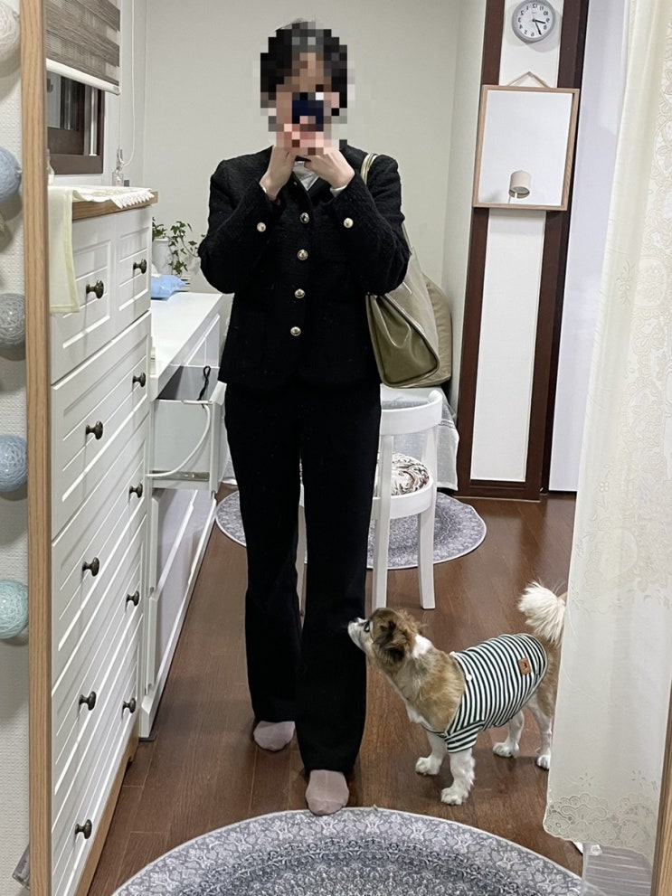  [ootd] 오늘 출근룩 - 검정 트위드자켓, 검정 슬랙스 코디 + 소소한 일상