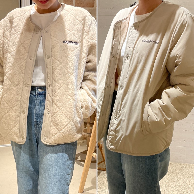 디스커버리 여성 후리스 자켓, 리버시블 양털 자켓 너무 귀여워