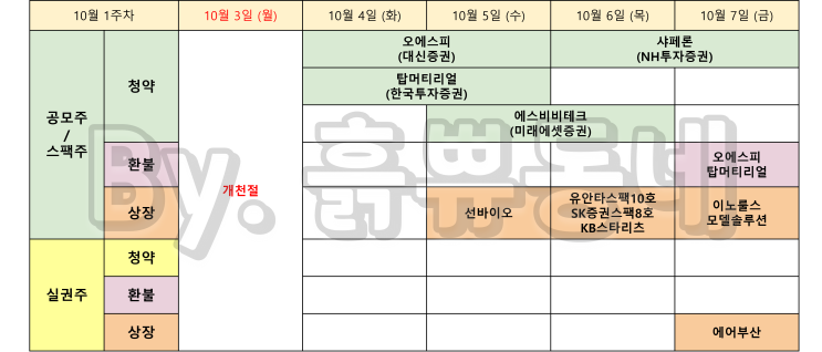  [이번주 공모주 일정] 10월 1주 공모주 청약 및 실권주 일정 (10/4 업데이트)