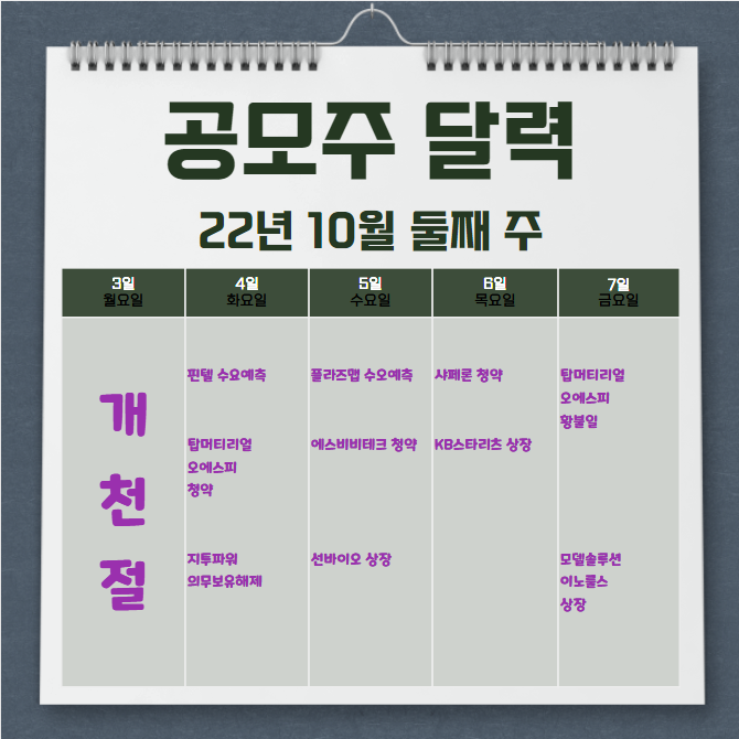  2022년 10월 둘째 주 공모주 일정