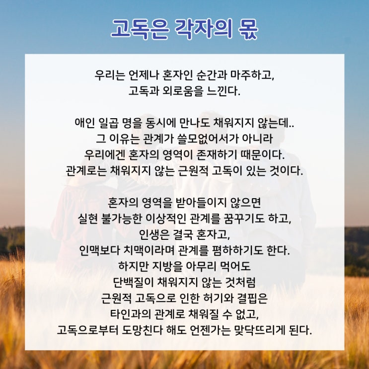  오늘의 좋은 글귀 : 고독은 각자의 몫