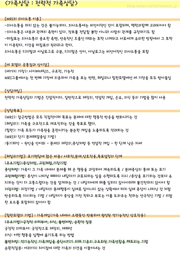  [전문상담] 가족상담 : 전략적 가족상담 요점 정리