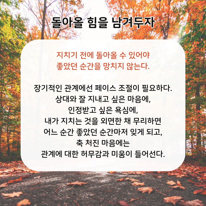 오늘의 좋은 글귀 : 돌아올 힘을 남겨두자