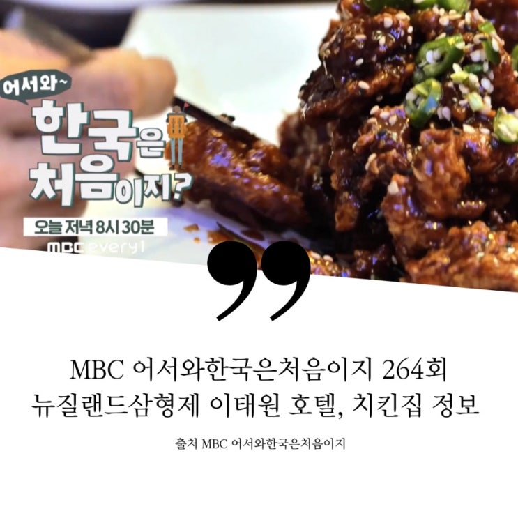  어서와한국은처음이지 이태원 호텔뉴질랜드 삼형제 복층 숙소 액자 화장실 이태원 치킨주막 우사단로 치킨집 정보 순살 프라이드치킨 양념치킨 바비큐치킨 치맥 264회