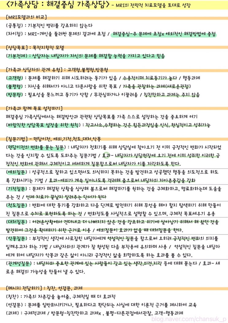  [전문상담] 가족상담 : 해결중심 가족상담 요점 정리