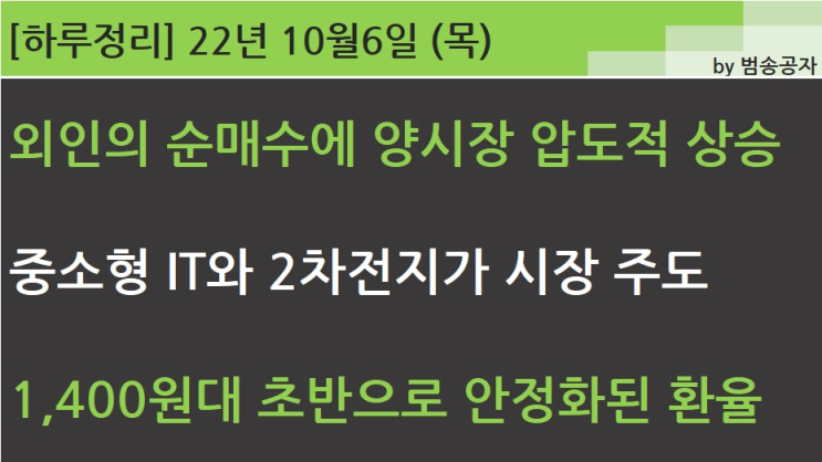  [선별종목] 22.10.06 (목) 외인의 순매수에 양시장 압도적 상승 (앤 마리 '2002')