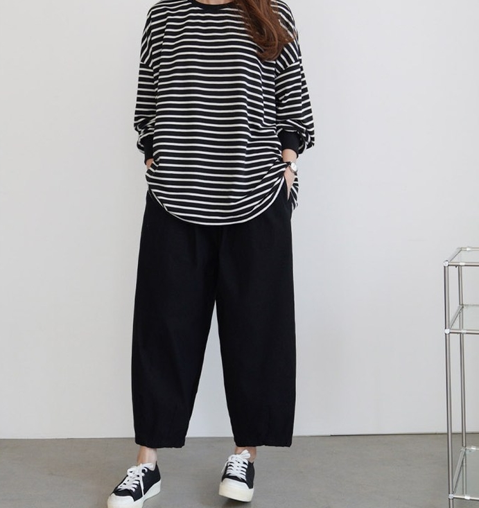  하늘바라기 여성용 데일 배색 단가라 티