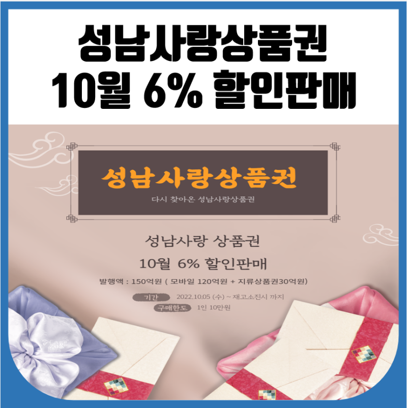 성남사랑상품권 10월 6% 할인판매