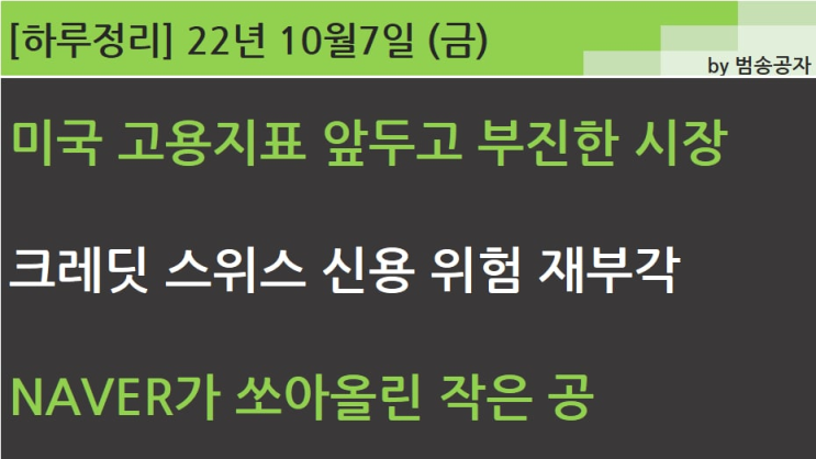 [선별종목] 22.10.07 (금) NAVER가 쏘아올린 작은 공 (조성모 '후회')